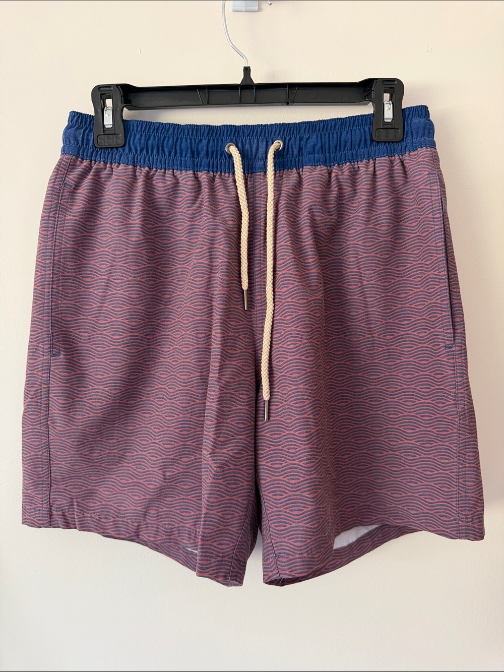 Fair Harbor Bayberry Trunk Red Wave-Pattern Swim Shorts 7” inseam